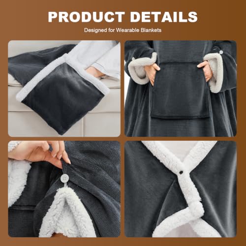 Grey 75x50 inch Wearable Heated Blanket with Foot Pockets & Sleeves