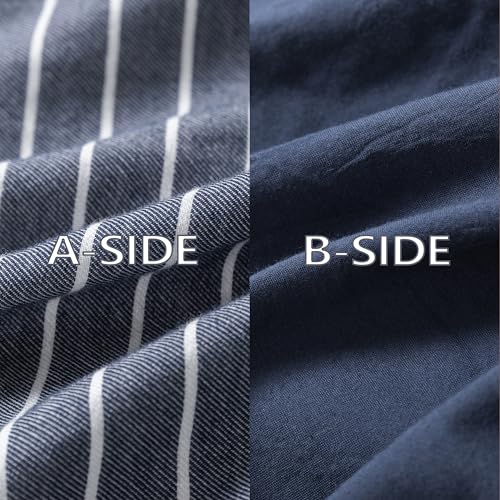 Warm Moment Reversible Navy Blue & White Striped Queen Duvet Cover Set 90x90