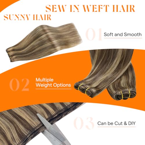Dark Brown Blonde Hair Extensions Weft - 12 Inch 70g with Highlight Variation A3-# 4P/27-Brown and Caramel Blonde