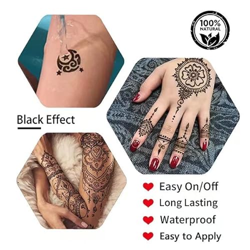 Temporary Tattoos Kit, 4Pcs Semi Permanent Tattoo Paste Cones, India Body DIY Art Painting for Women Men teens, Summer Trend Hand Plaste with 3 Colors(1Pc Bottle,4Pcs Nozzles)20Pcs Adhesive Stencil