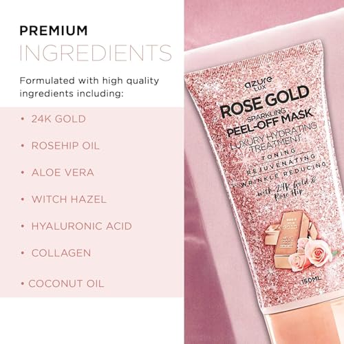 Azure Cosmetics Peel-Off Masks Bundle - Rose Gold, Gold, Charcoal & Pearl - Variety Pack of 3