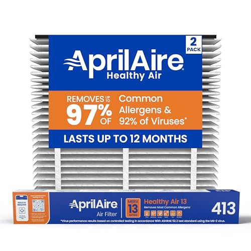 AprilAire 413 Replacement Air Filter - Pack of 2, MERV 13, 16x25x4, Allergy & Virus Filtration, Variation 2