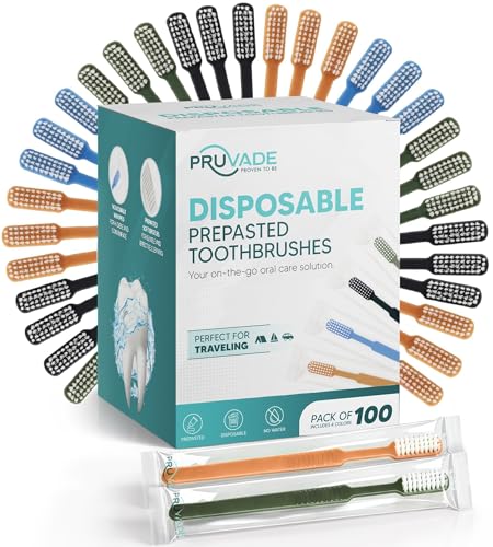 Mint Fresh Disposable Toothbrushes with Toothpaste - 100 Pack, Individually Wrapped