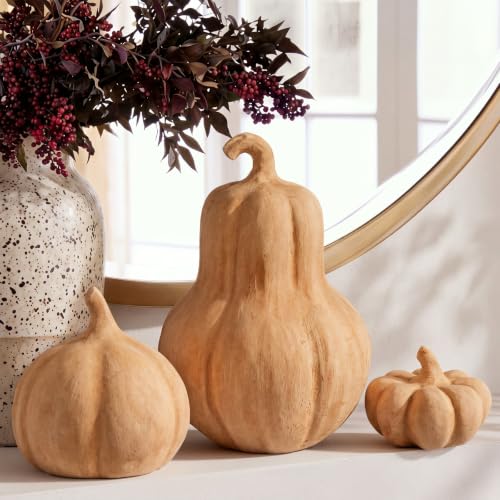 Fall Decor Set of 3 Handmade Terracotta Pumpkins for Indoor Outdoor Autumn Decoration
