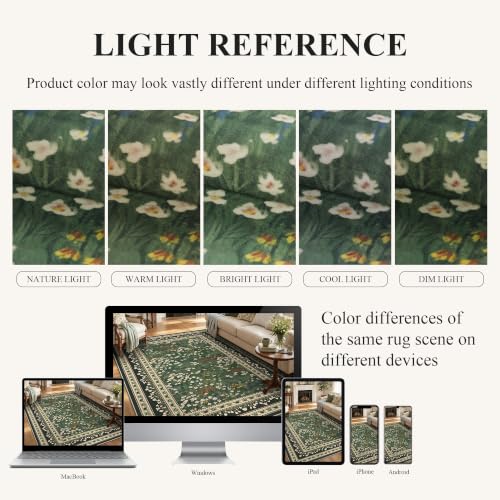Dark Green HelloTree 6x9 Floral Vintage Boho Area Rug for Living Room