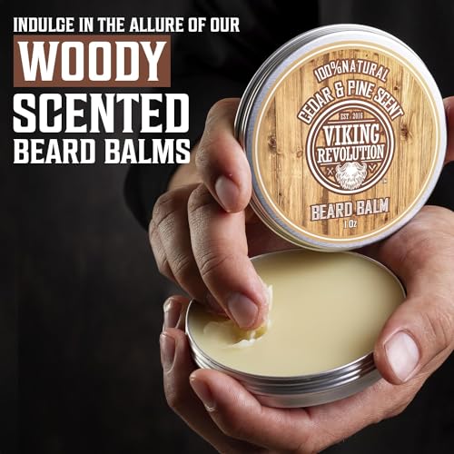 Viking Revolution Beard Balm Variety Pack (1oz each) - Styles, Strengthens and Softens Beards - Sandalwood, Pine & Cedar, Bay Rum, Clary Sage, Spiced Vanilla, Sweet Tobacco, Majestic Oud, Citrus