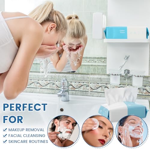 Riakrum 24 Pack Disposable Towelettes Face Towel Bulk Cotton Face Tissues Soft Facial Tissue Dry Wet Use for Sensitive Skin Care Makeup Removing Surface Cleaning (1200 Counts)
