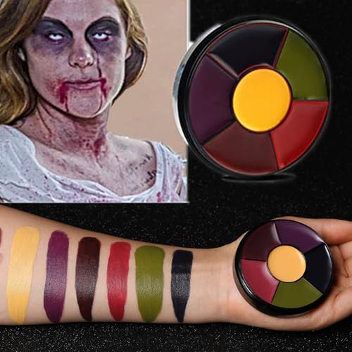 Go Ho 6 Colors Bruise Makeup Set for SFX,Bruises Wheel for Body Oil Paint Theatrical Halloween Fevstival,Face Paint Makeup Materials for Special Effects with Sponges