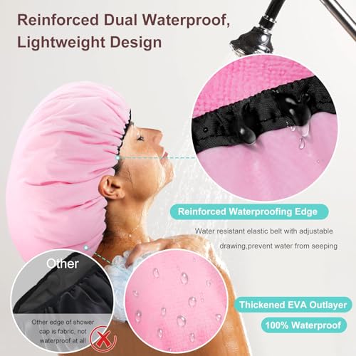 Pink & Purple XXL Adjustable Terry Cloth Shower Cap for Long Hair & Braids - Waterproof Reusable Dreadlocks Cap