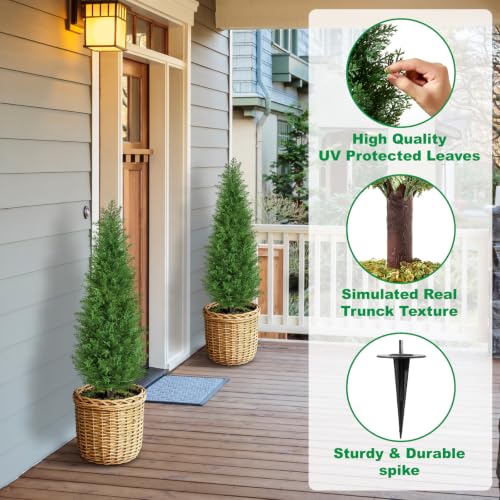 4FT Artificial Cedar Topiary Tree with Ground Spike - Realistic Fake Plant for Indoor & Outdoor Decor