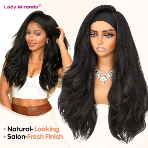 Lady Miranda 26 Inch Yaki Wavy Curly Headband Wig for Black Women - Black