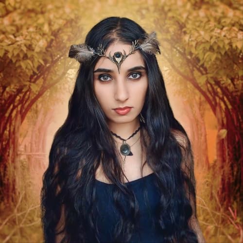 Brown Feather Witch Crown - Handmade Gothic Headpiece Elf Moon Circlet for Women
