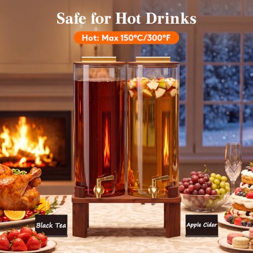2 Gallon Glass Drink Dispenser with Wooden Stand & Leakproof Spigot