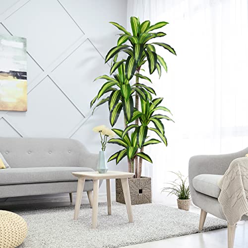 Artificial Dracaena Tree 6 Ft with Black Basket - Indoor Faux Plant, Realistic Decor