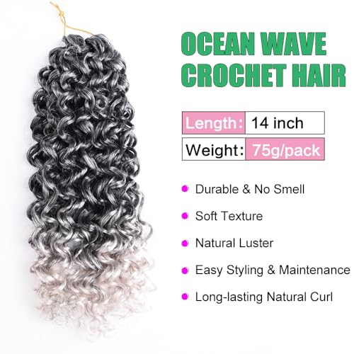 Grey Water Wave Crochet Hair Extensions - 14 Inch Silke Gogo Curl Pack for Women - Tgrey