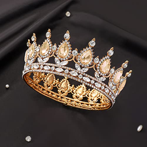 TOBAAT Gold Queen Crown with Rhinestones Wedding Tiara - Bridal Princess Crown