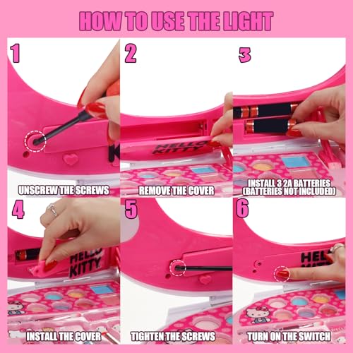 Hello Kitty Face Light-Up Makeup Vanity Set for Girls, Includes Nail, Eye and Lip Accessories, Perfect Birthday and Holiday Gift, AA Batteries Not Included, Ages 3+ by Townley Girl