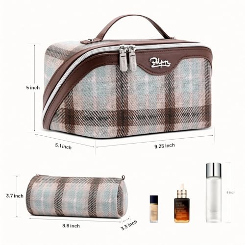 Travel Makeup Bag Set for Women - Scottish Plaid, E-3 Beige, 3-Piece