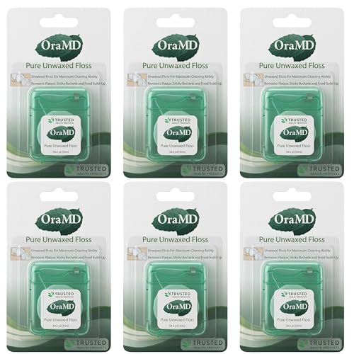 Unwaxed Dental Floss 54.6 Yards - Shred-Resistant, PFAS-Free, Plaque & Gum Care - Pack of 6