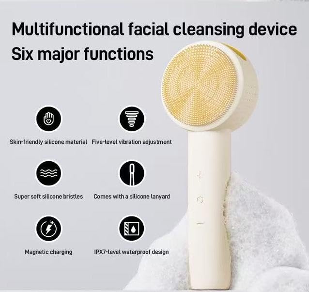 Silicone Sonic Facial Cleansing Brush with 5 Speeds, Waterproof & Rechargeable