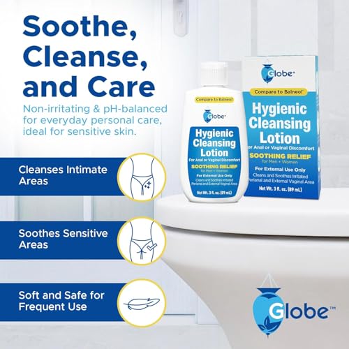 Globe (3 Pack) Hygienic Cleansing Lotion for Men and Women -Discomfort, Pain & Itch Relief for Sensitive Areas, Cooling, Non-Irritating Gentle Personal Care Cleanser, Convenient for Travel, 3oz Bottle