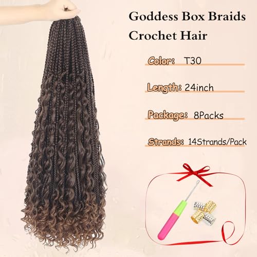 Long Boho Box Braids Crochet Hair 24 Inch Pack of 8 T30 - Natural Look