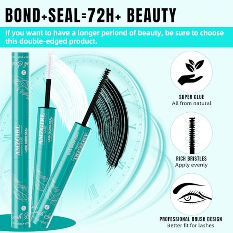Lash Bond and Seal Eyelash Cluster Glue House of Lash Clusters Mascara Wand Glue 12ml Long Lasting 72 Hours Black Cluster Lash Glue + Lash Seal 2 in 1 Lash Clusters at Home(12ml)