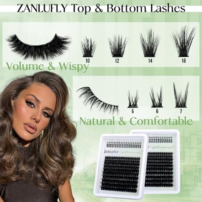 Lash Extension Kit Volume Lash Clusters Kit Wispy Cluster Eyelash Extensions Kit 10-16mm Eyelash Clusters with Bottom Lashes DIY Individual Lashes with Lash Glue and Tweezers by zanlufly