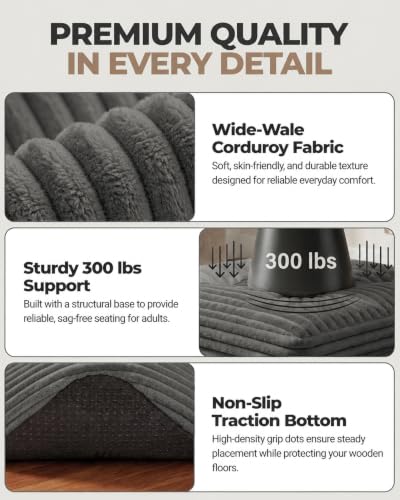 Dark Gray 23.6in Corduroy Ottoman Footstool with Dual-Layer Support