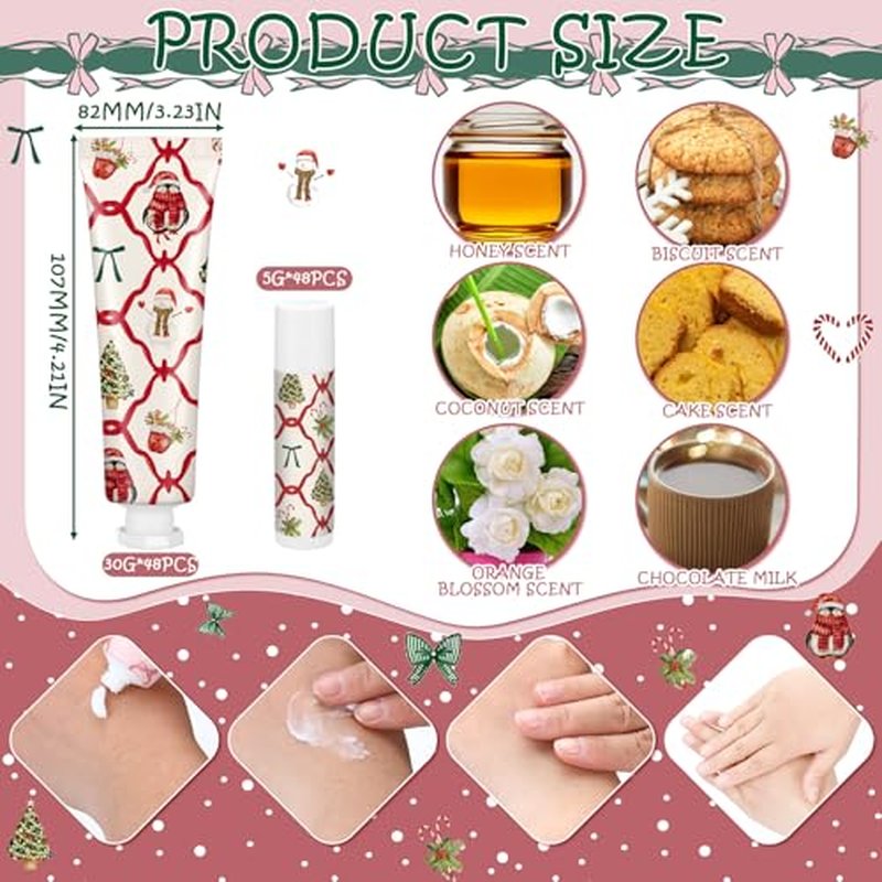 96 Pcs 48 Sets Valentine's Day Hand Cream and Lip Balm Bulk Gift Set, 6 Scents Coquette Bow Valentine's Day Travel Size Hand Lotion Lip Care Gift for Women Staff Coworkers