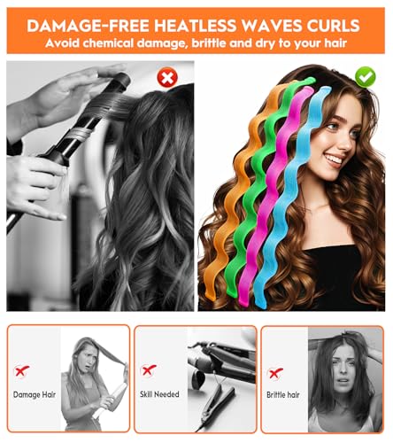 40 Pcs Heatless Wave Curlers for Long Hair - 21.65 Inch Styling Set with Hooks