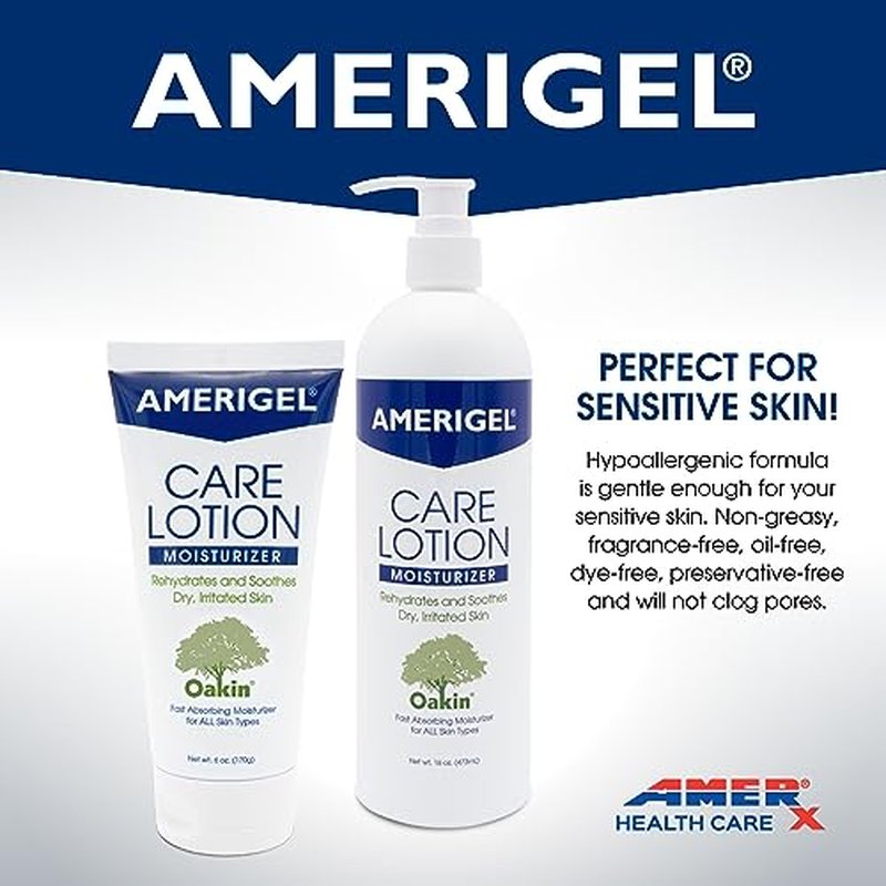 AMERIGEL Care Lotion – Hypoallergenic Moisturizer - Diabetic Skin Care - Rehydrates and Soothes Dry, Irritated Skin - 6 oz.