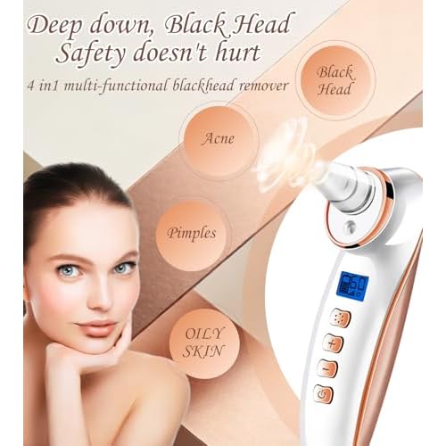 Blackhead Remover Pore Vacuum, Pore Cleaner for Face with 5 Attachments & 3 Suction Levels, USB Rechargeable Facial Blackhead Extractor Tool (Gold)