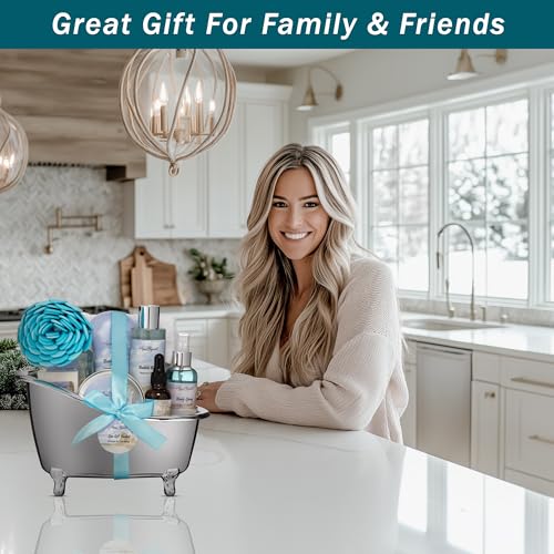 Spa Gift Basket for Women - Ocean Breeze & Coconut Scented Bath Set with Towel & Accessories - Variation Ocean Breeze + Coconut
