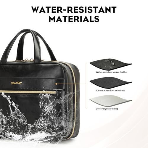Large Waterproof Vegan Leather Hanging Toiletry Bag with Wet-Dry Compartments - Travel Organizer