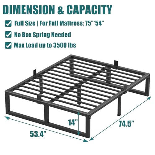 Full Size Bed Frame 14 Inch Heavy Duty Metal Platform Support No Box Spring Needed Variation of THIS listing