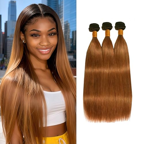 KODRHAR 8-12 Inch Ombre Brown Straight Human Hair Bundles - Natural Brazilian Hair
