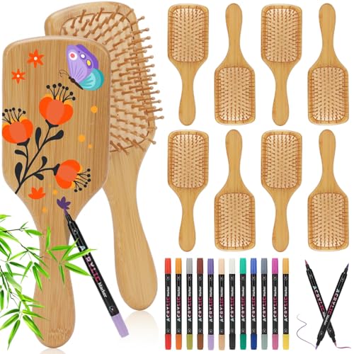 Rectangular DIY Bamboo Hair Brush Painting Kit with 12 Markers - Square