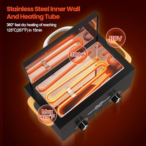 High Temperature Metal Tool Cleaner Machine, 2L Dry Heat Cleaning Box with Temperature & Time Setting, Cleaning Cabinet with Handle, for Beauty Salon, Barber Shop, Lab, Dental, Home, Restaurant, Black