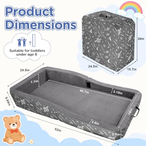Toddler Travel Bed Foldable Portable Floor Mat Gray - For 3-6 Year Olds