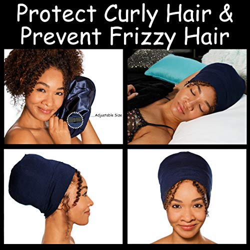 Satin Lined Sleep Cap Adjustable Bonnet Slouchy Beanie Natural Curly Hair Women
