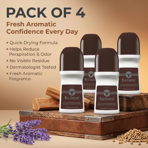 AVON Wild Country Men's Roll-On Deodorant 4 Pack - 2.6 oz Each