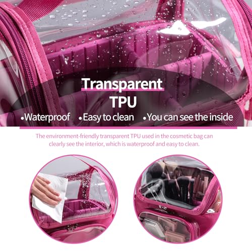 BS-MALL Makeup Bag, Transparent PVC Clear Travel Makeup Brush Holder, Tool Organizer Case with Shoulder Strap (Hotpink)