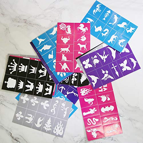 Reusable Face and Body Paint Stencils Kit,Tattoo Stencils,Glitter Temporary Tattoos for Kids School Show Birthdays Halloween Christmas Party
