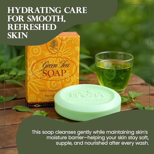 Madina Green Tea & Vitamin E Soap Bar ? Antioxidant, Moisturizing, Hydrating, Skin Rejuvenating, Gentle Daily Cleanser, Vegetable-Based, For All Skin Types, 6 Pack (3.5 oz Each)