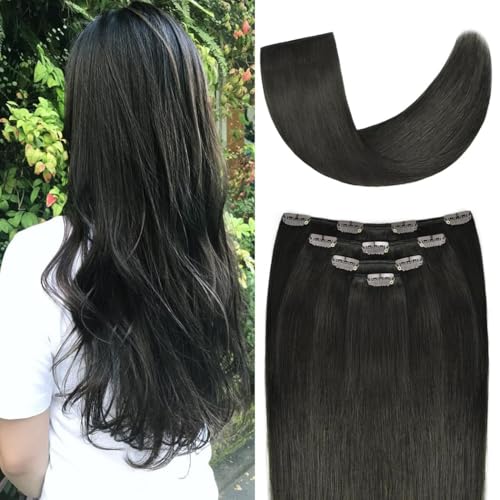 Winsky 16-inch Clip-in Human Hair Extensions #1B Natural Black, 4pcs, 63g