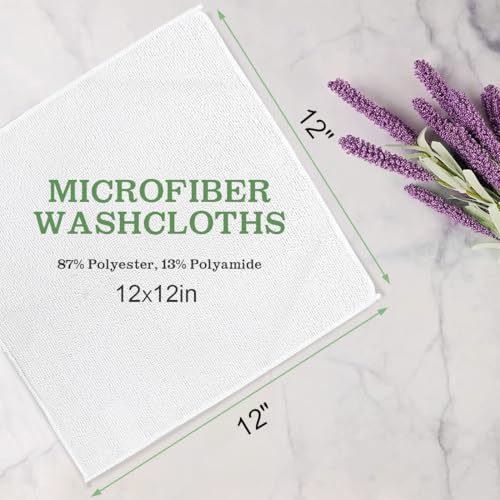 White 100 Pack Microfiber Washcloths - Soft, Durable Face Towels for Home & Spa