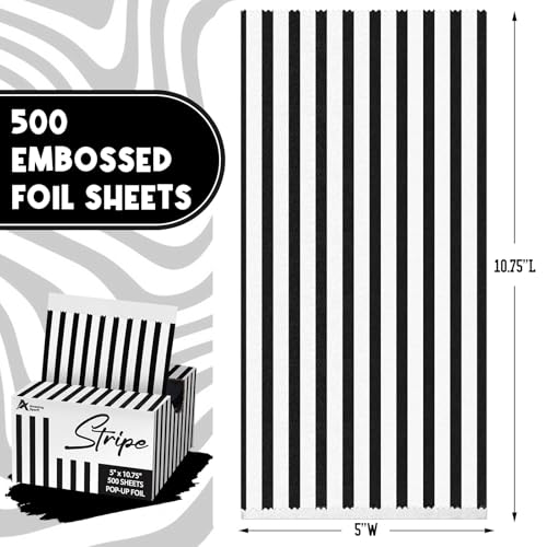 Black and White Stripes Hair Foils for Highlighting - 500 Sheets, Salon Use, Pop-up Dispenser
