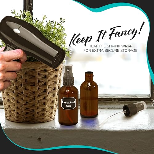 48 Pack Small Glass Spray Bottles 2oz - Amber Refillable Mist Sprayers with Nozzles & Labels
