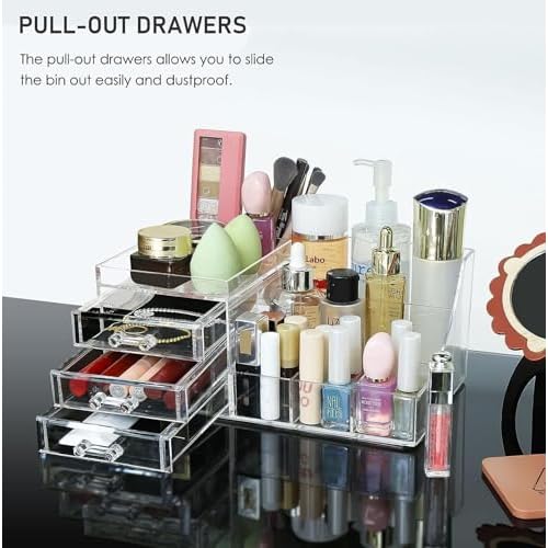 Transparent Acrylic Cosmetic Makeup And Jewelry Storage Box -Storage Plastic Cases -Great For Bathroom